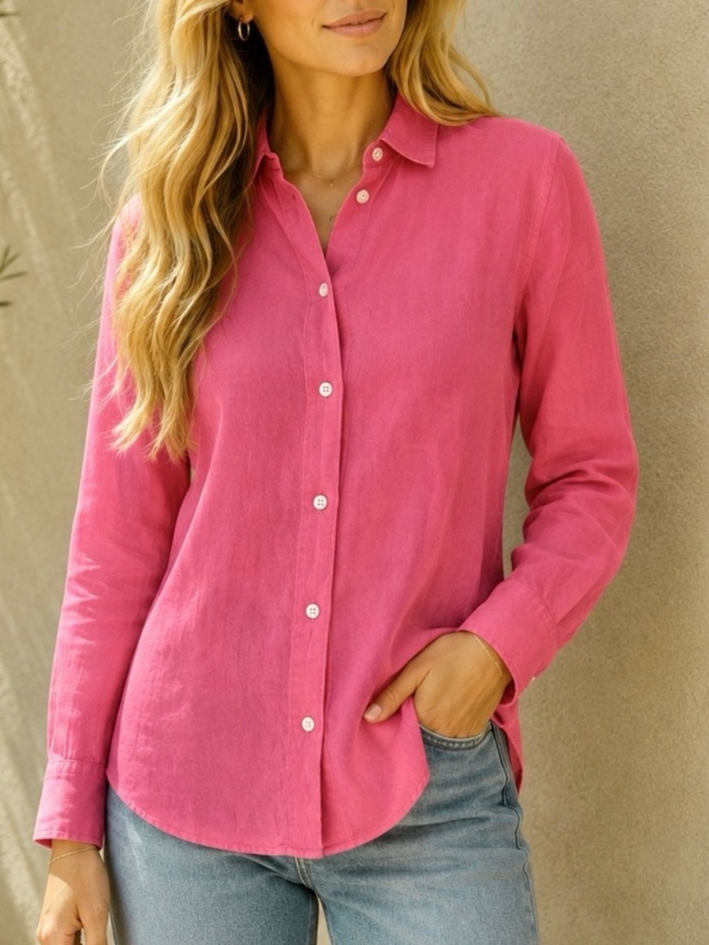 J.Crew Baird McNutt Irish Linen Slim Perfect Shirt Bright Pink Size 0